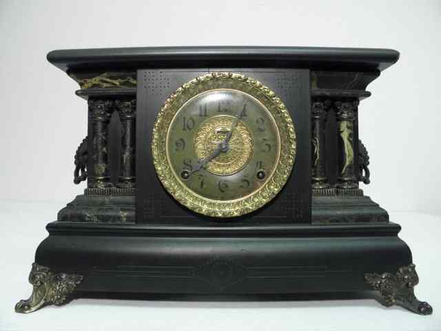 Appraisal: Victorian black ebonized wood mantel or ''mantle'' clock Faux marble