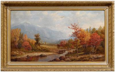 Appraisal: th century American School painting autumn landscape with distant snow-capped