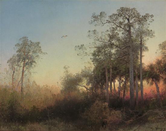 Appraisal: HERMANN HERZOG American - Sunset with Deer Florida oil on