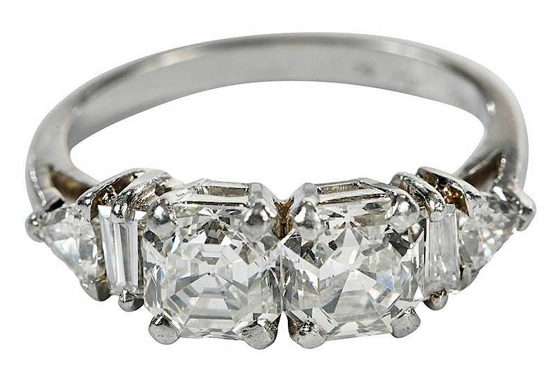 Appraisal: Platinum Diamond Ring two asscher cut diamonds estimated weights cts