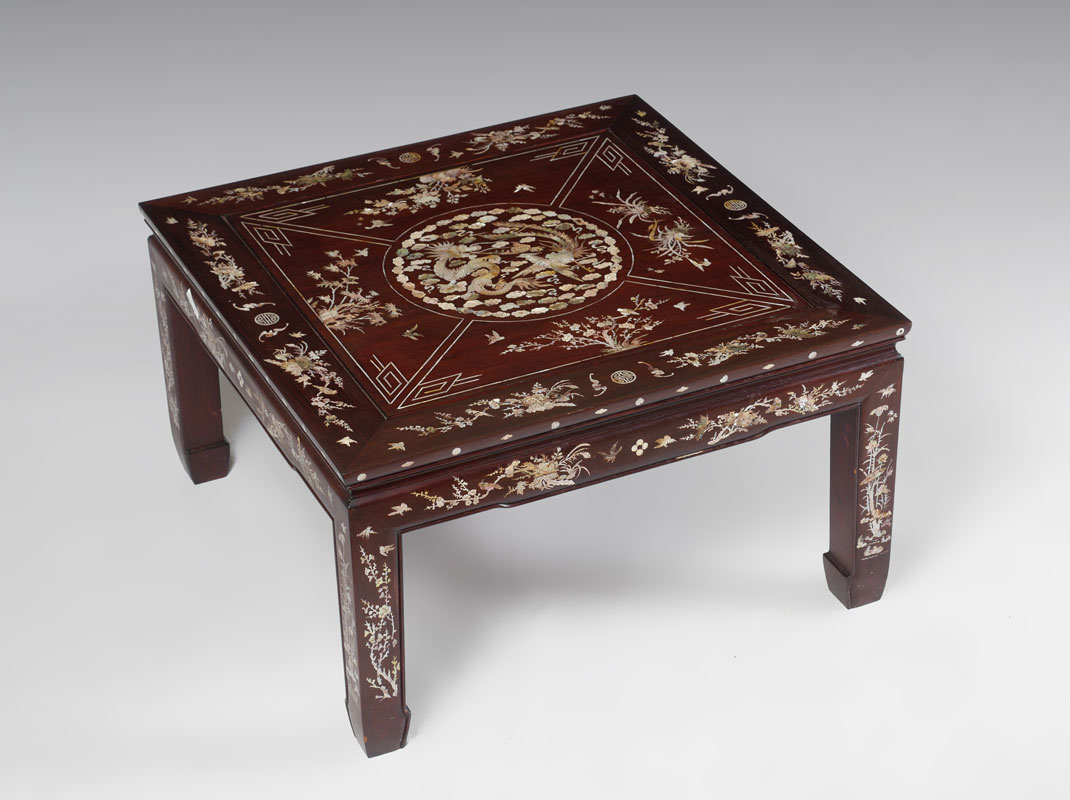 Appraisal: ORNATE CHINESE MOTHER OF PEARL INLAID LOW TABLE Profusely inlaid