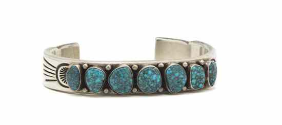 Appraisal: A Navajo Graduated Sterling Silver Cuff Bracelet set with seven