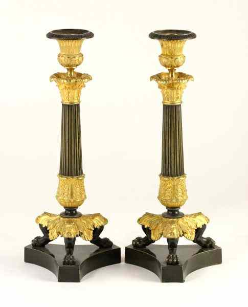 Appraisal: Pair of Neo-Classical Candle Sticksfluted column stick with gilt ormolus