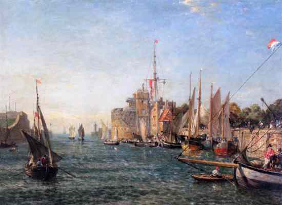 Appraisal: After Boudin oil on board Shipping in harbour bears signature