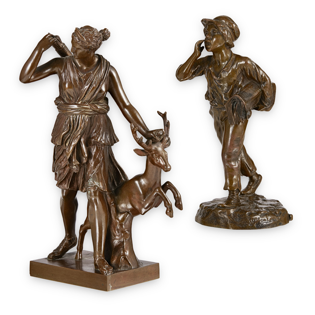 Appraisal: TWO SMALL BRONZE FIGURES LATE TH AND TH CENTURY comprising