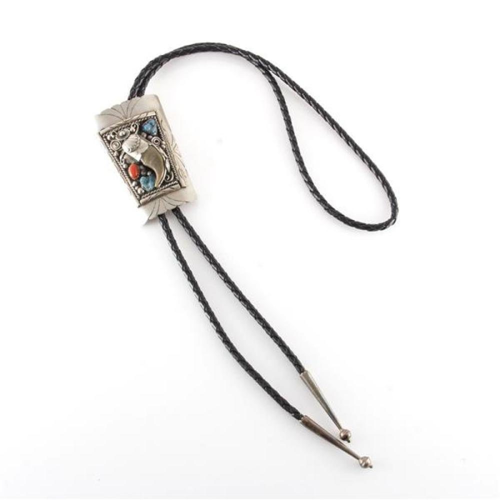 Appraisal: VINTAGE NATIVE AMERICAN INDIAN STERLING SILVER BOLO TIE WITH ROPE