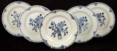 Appraisal: Five Chinese blue and white porcelain plates th Century decorated