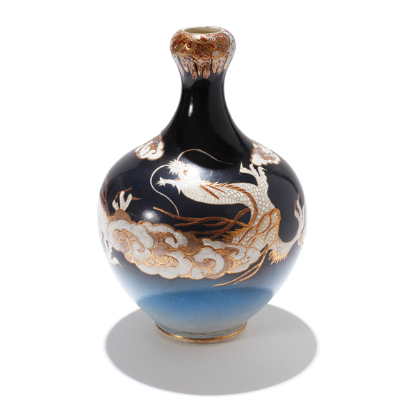 Appraisal: Japanese Meiji satsuma dragon vase with cobalt blue ground ca