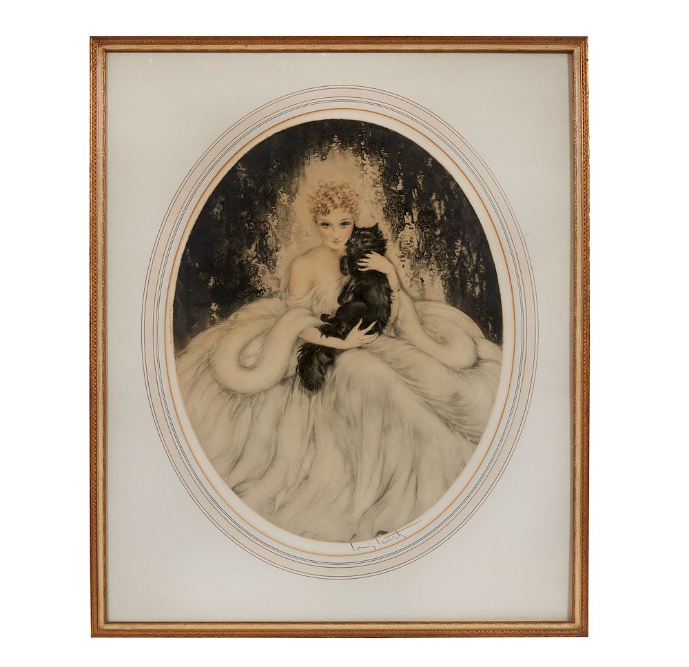 Appraisal: Etching Louis Icart - Sweet Mystery Framed color etching Sweet