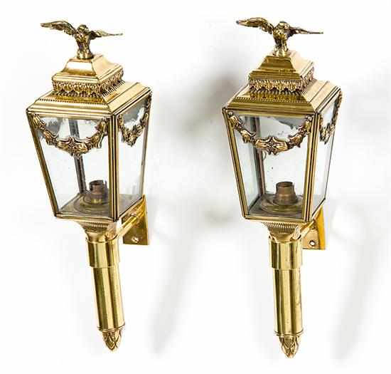 Appraisal: Pair English brass diminutive coach lanterns late th century eagle