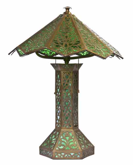 Appraisal: An American Slag Glass Table Lamp after a design by