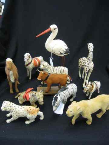 Appraisal: Antique Animal Figurines includes donkey tiger nodders bull pull toy