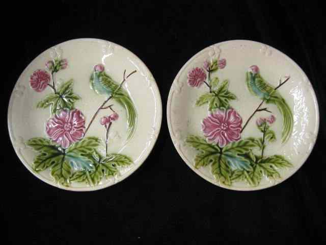 Appraisal: Pair of Majolica Plates bird foliage ''