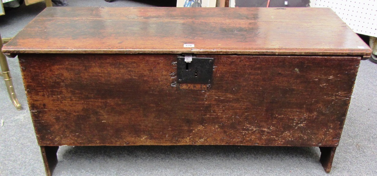 Appraisal: A th century oak coffer of plank construction on slab