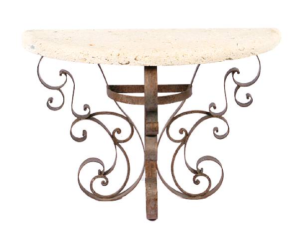 Appraisal: A contemporary fossil top and wrought metal console table height