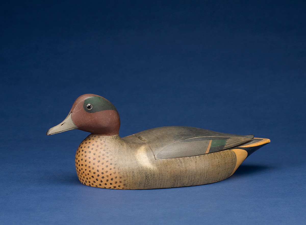 Appraisal: CARVED AND PAINTED GREEN WINGED TEAL DRAKE DECOY CIRCA -