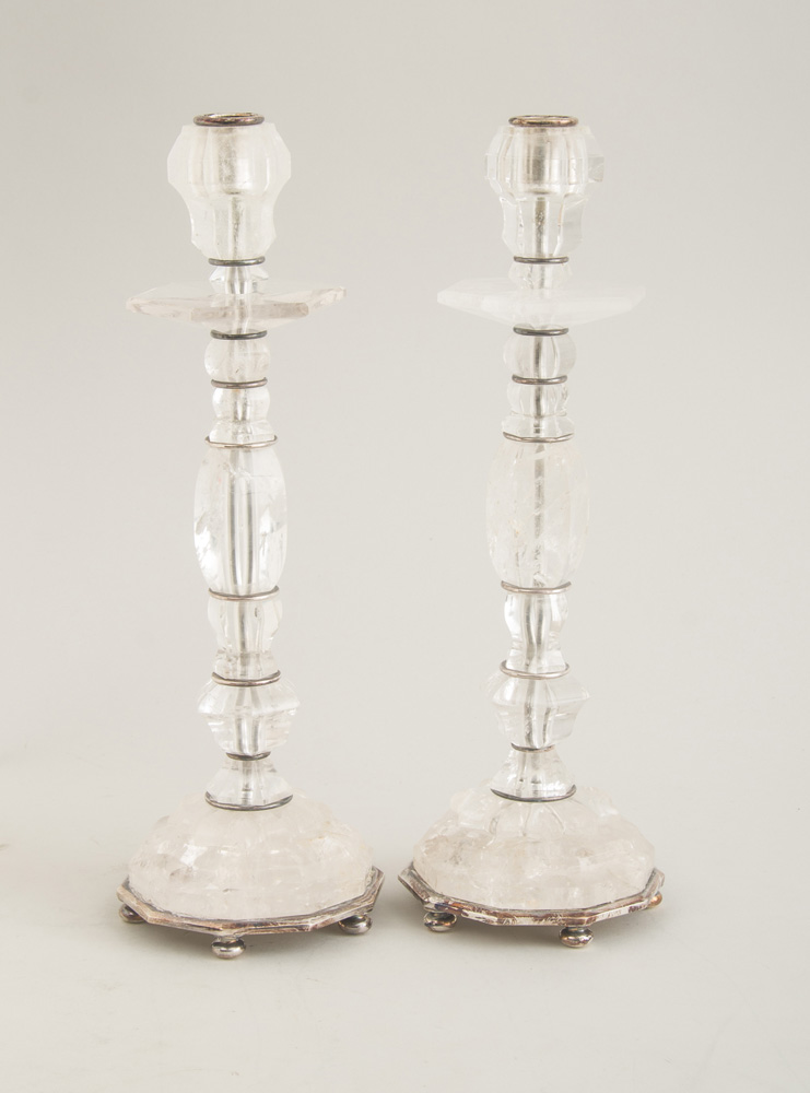 Appraisal: PAIR OF FLEMISH BAROQUE STYLE SILVERED METAL AND ROCK CRYSTAL