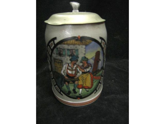 Appraisal: German Pottery Beer Stein courting scene liter