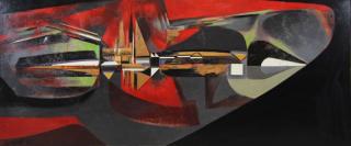 Appraisal: WYATT Leonard Oil Collage on Masonite New Metropolis Oil with