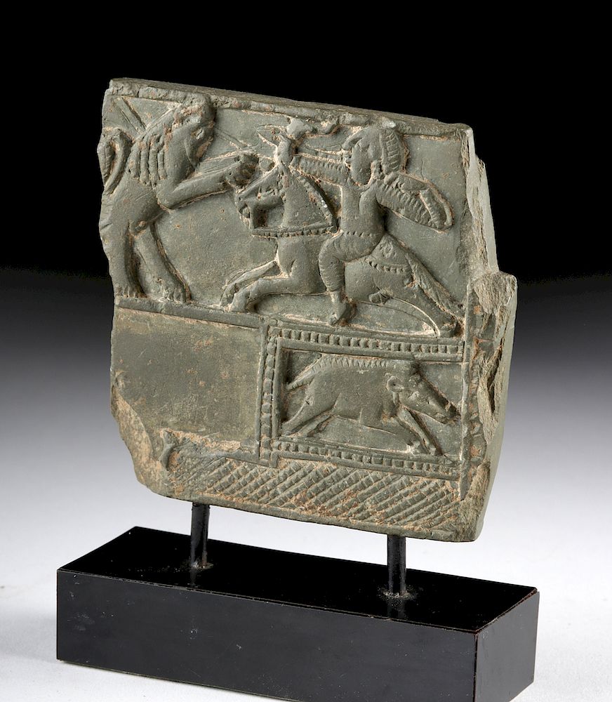 Appraisal: Urartian Stone Panel Hunter and Boar in Relief Originally Listed