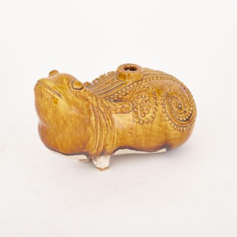 Appraisal: Toad-Shaped Water Dropper Light-brown glazed decorated with beaded patternCondition good