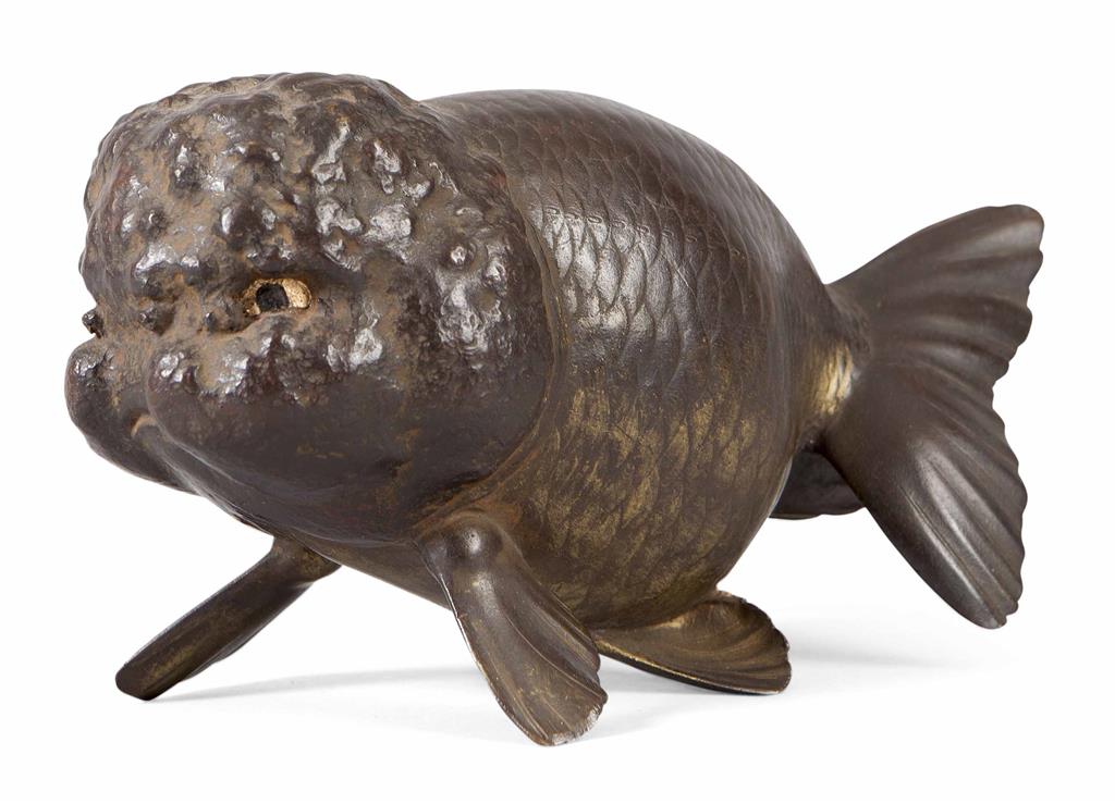 Appraisal: JAPANESE BRONZE FIGURE OF A BUBBLE EYE GOLDFISH SIGNED YOSHINORI