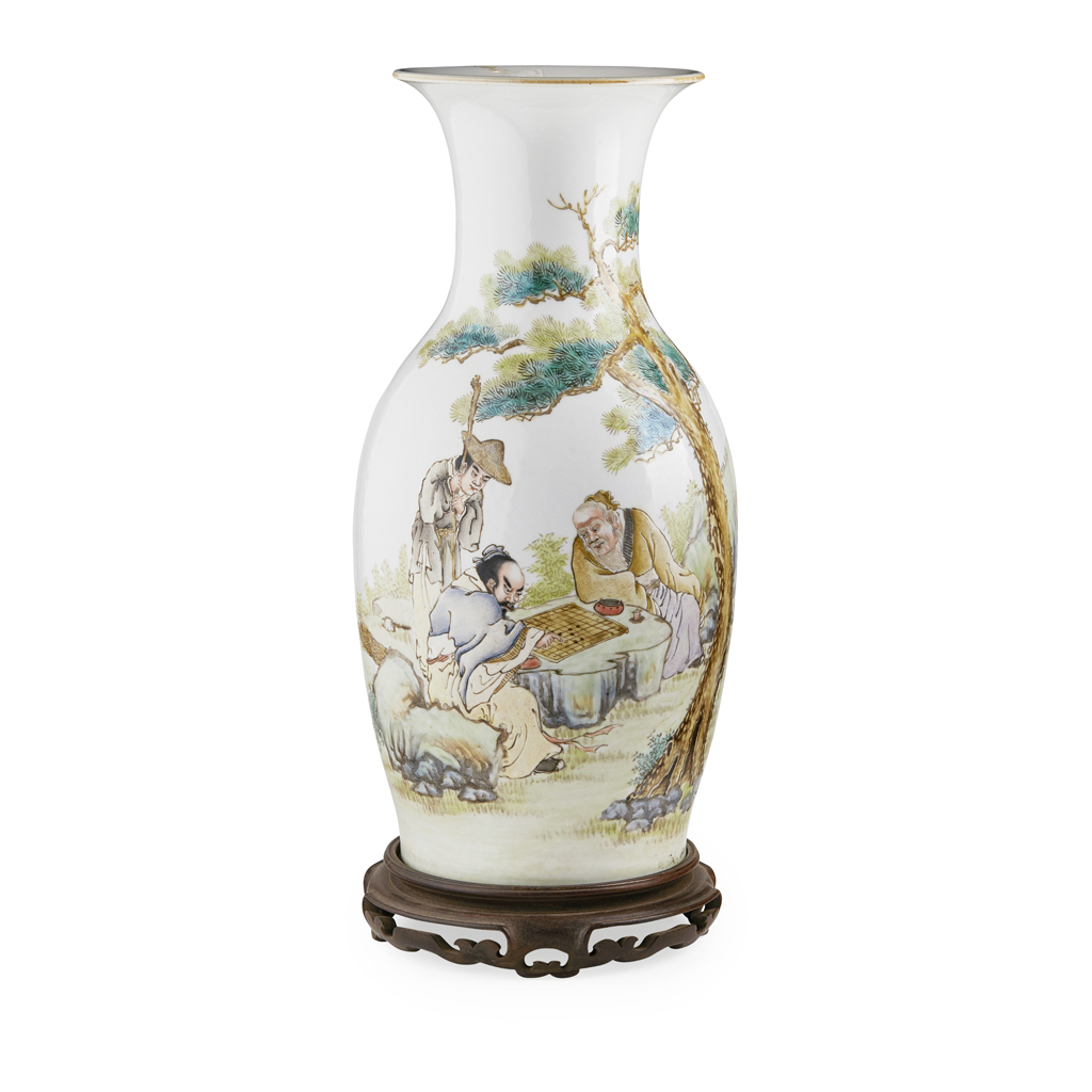 Appraisal: QIANJIANG ENAMELLED VASE DATED painted with two elderly scholars playing