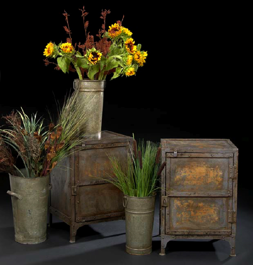 Appraisal: Assembled Graduated Trio of Galvanized Metal Two-Handled Flower Vendor's Vases