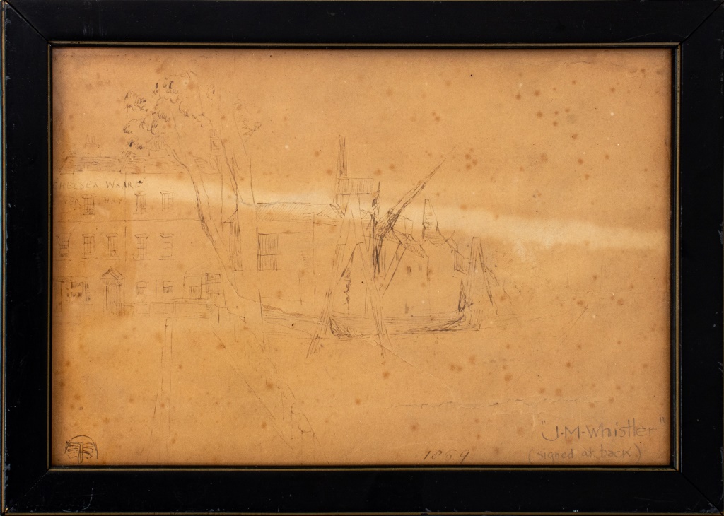 Appraisal: JAMES WHISTLER ATTR CITYSCAPE DRAWING ON PAPER James Abbot McNeill