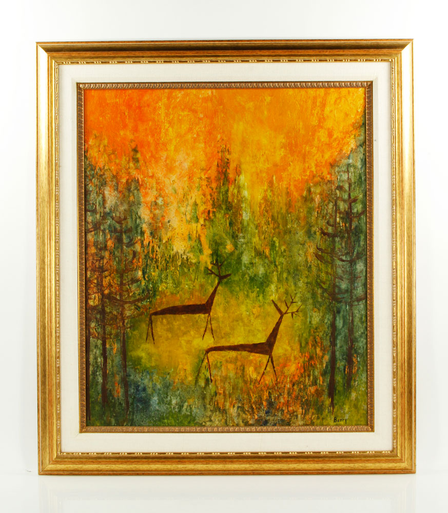 Appraisal: - Painting of Two Deer O B Painting of two