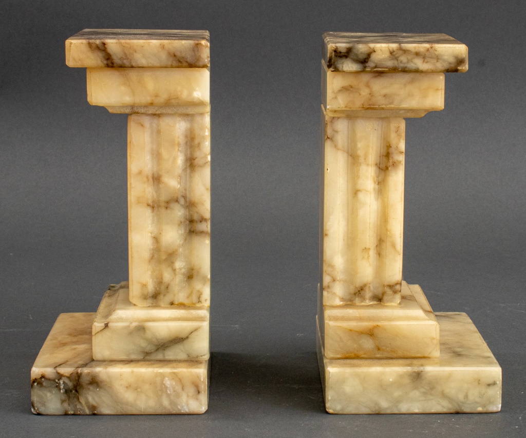 Appraisal: NEOCLASSICAL DIMINUTIVE COLUMN MARBLE BOOKEND Pair of Neoclassical white marble