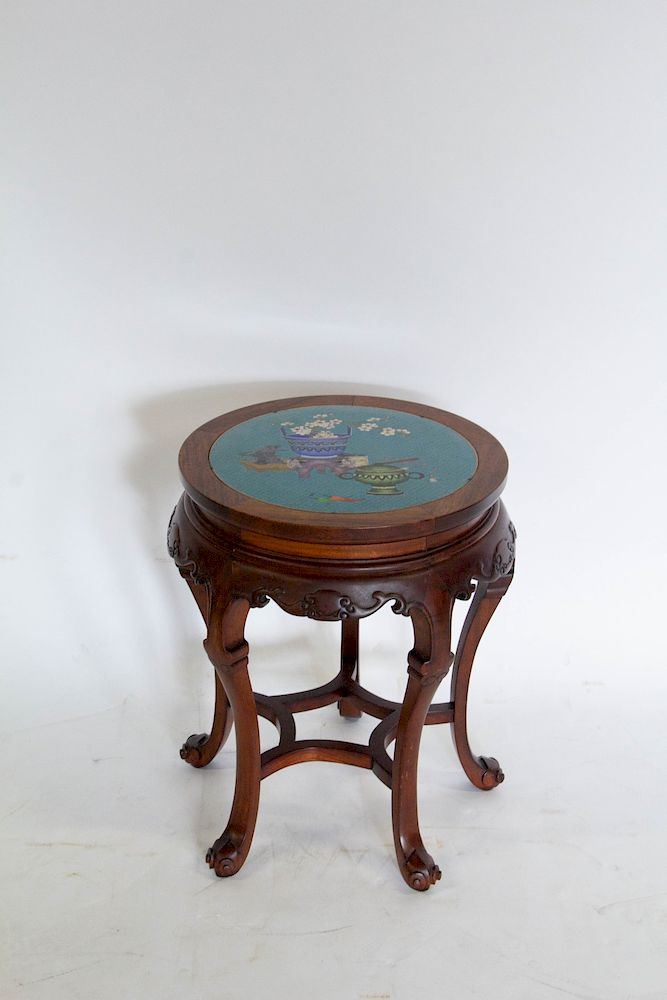 Appraisal: Cloisonne Inset Hardwood Plant Stand Chinese modern Inset with large