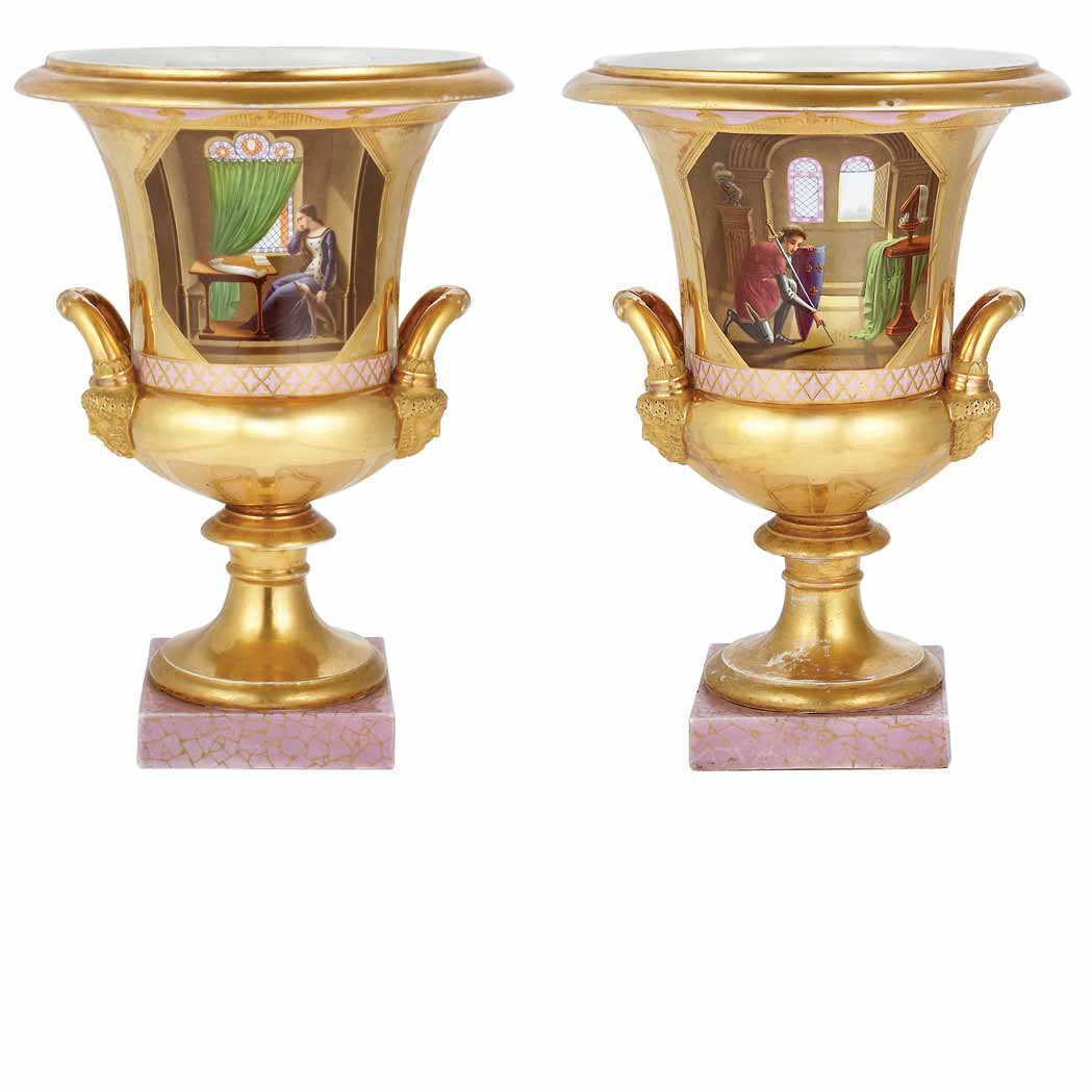 Appraisal: Pair of Paris Porcelain Urns Circa Each of campana form