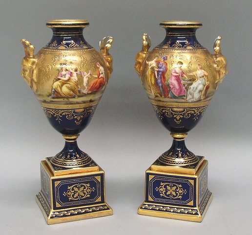 Appraisal: Blue with gilt decoration featuring allegorical type scenes on either