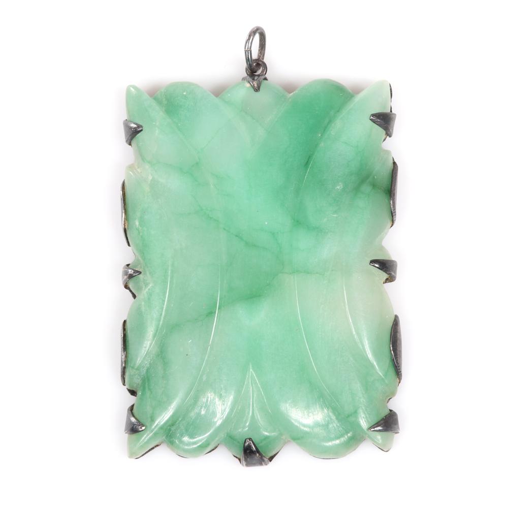 Appraisal: EISENBERG ORIGINAL MEXICAN STERLING SILVER AND CARVED AND SCALLOPED GREEN