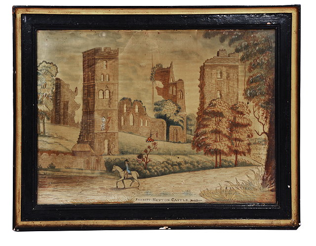 Appraisal: A GEORGE III SILKWORK PICTURE depicting Sheriff Hutton Castle Yorkshire