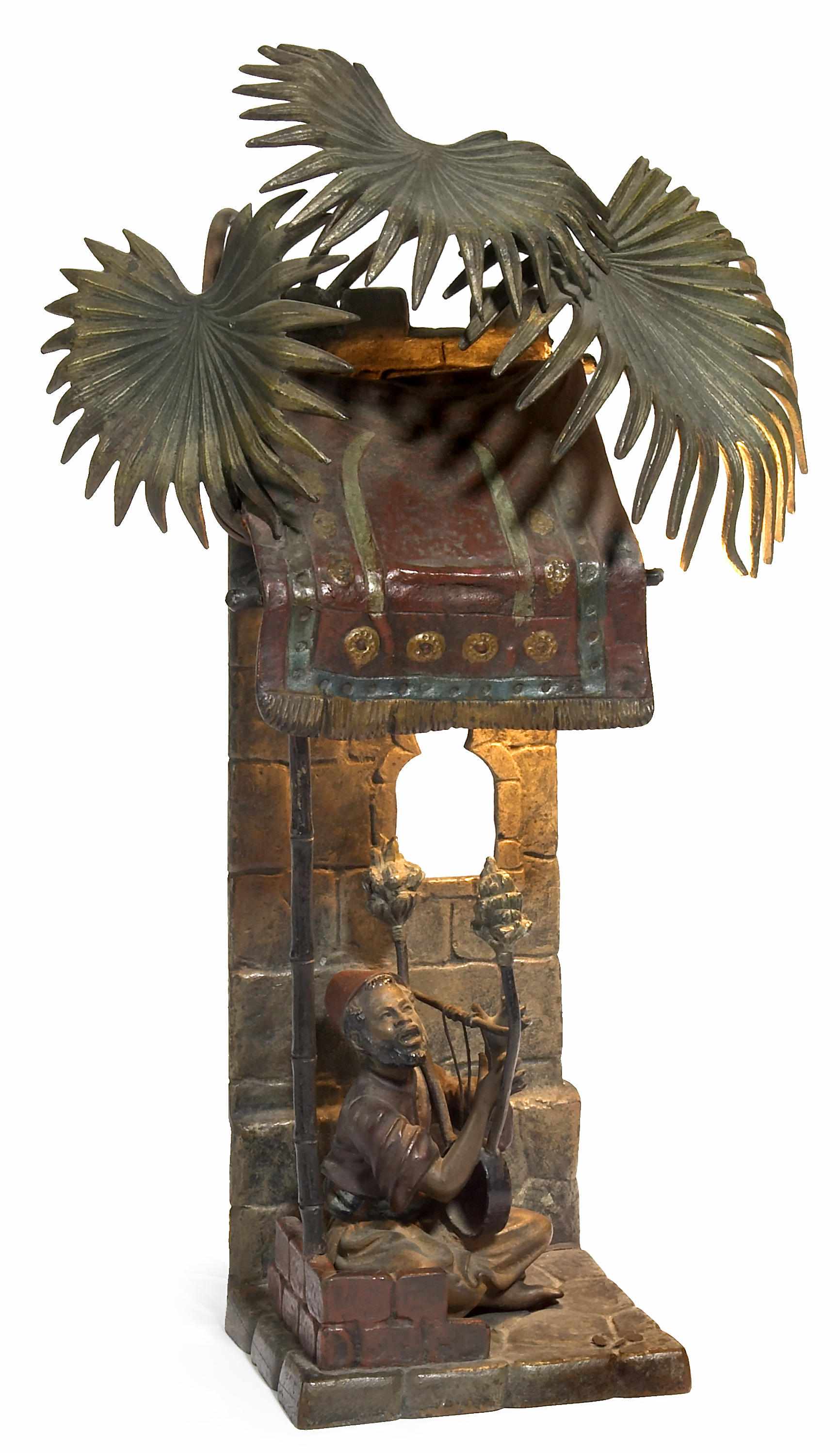 Appraisal: An Austrian cold painted bronze figural lamp of an Arab