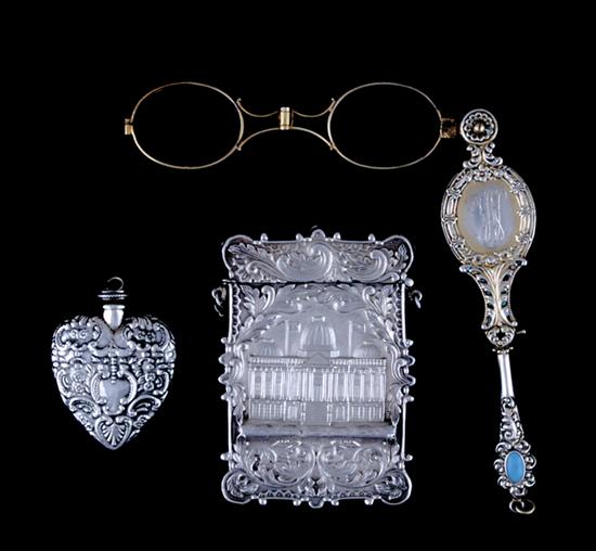 Appraisal: Collection of silver objects of vertu unusual posy holder H