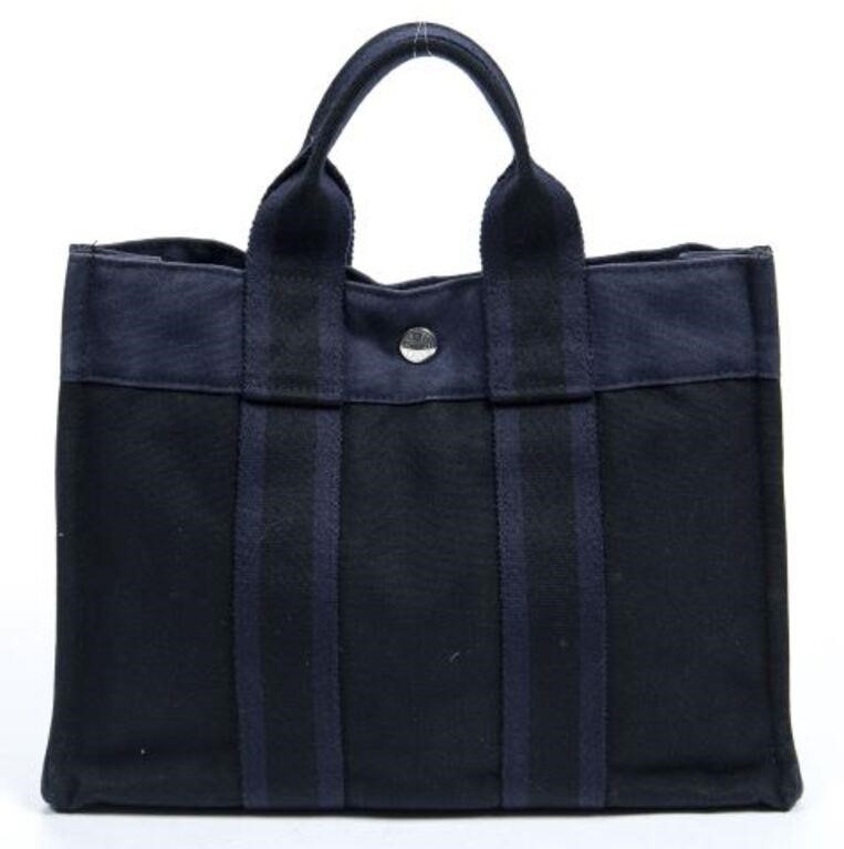 Appraisal: Hermes Fourre-Tout PM handbag in black and navy Toile canvas