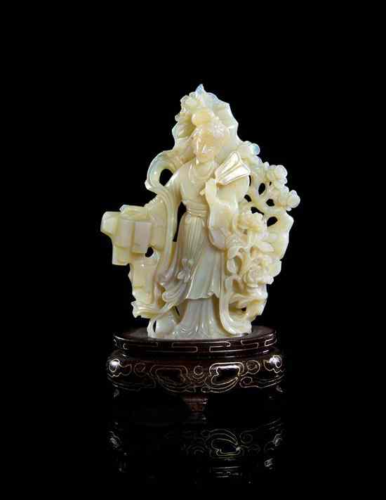 Appraisal: A Chinese Carved Opal Figural Group depicting a standing woman