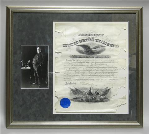 Appraisal: WILLIAM HOWARD TAFT SIGNED PRESIDENTIAL DOCUMENT Presidential document partly printed