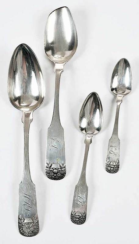 Appraisal: New York Basket of Flowers Coin Silver Spoons American th