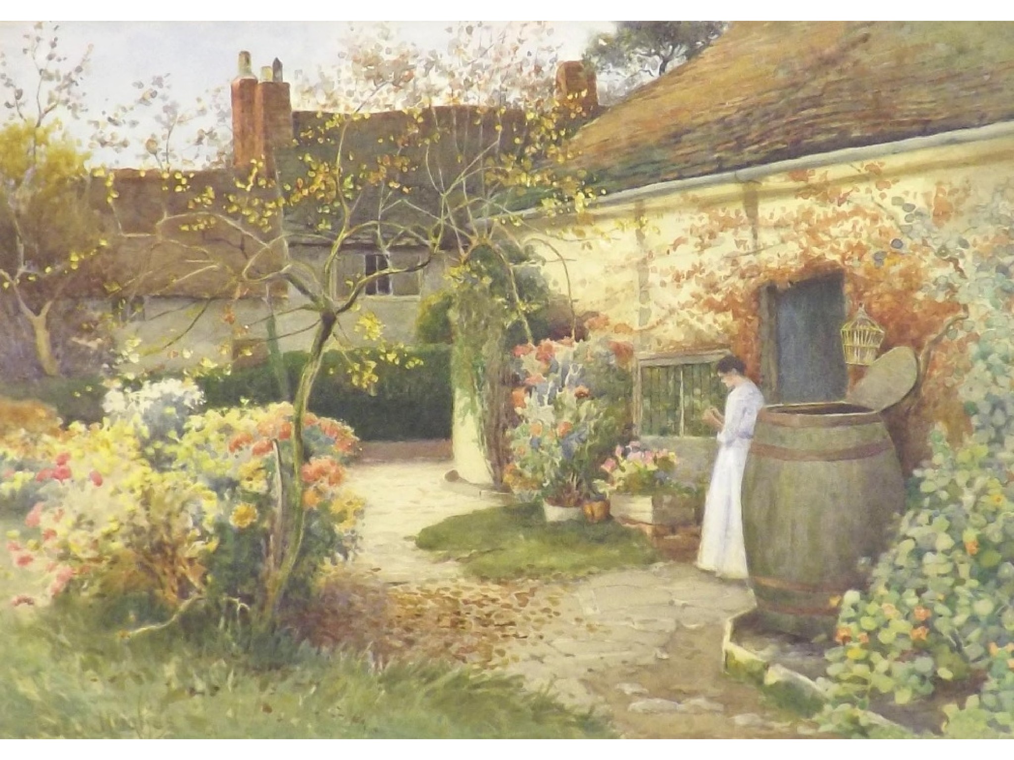 Appraisal: George H Hughes fl - - Cottage garden landscape with