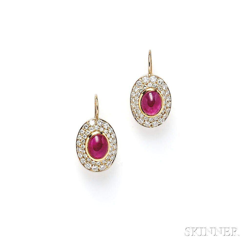 Appraisal: kt Gold Ruby and Diamond Earpendants each centering an oval