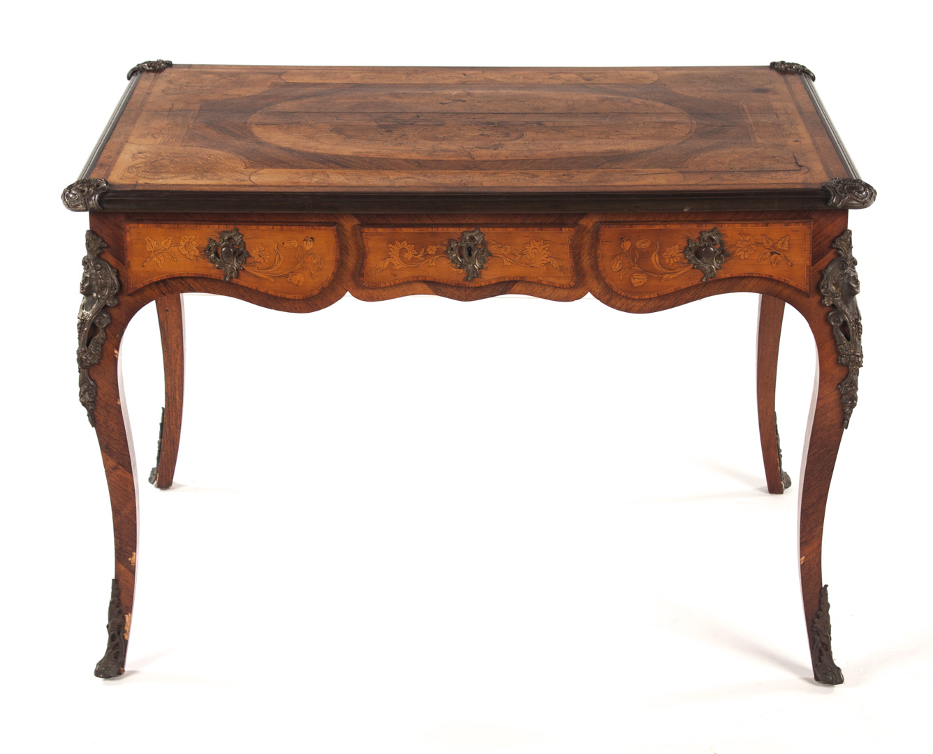 Appraisal: Louis XV style marquetry inlaid bureau plat late th th