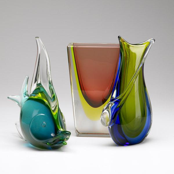 Appraisal: ITALIAN GLASS Grouping of three includes pair of vases and