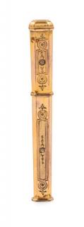 Appraisal: A Gilt Metal Needle Case with incised decoration Length inches