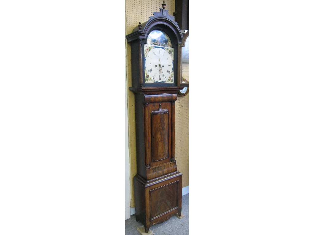 Appraisal: Mahogany longcase clock the dial with printed pastoral scene and