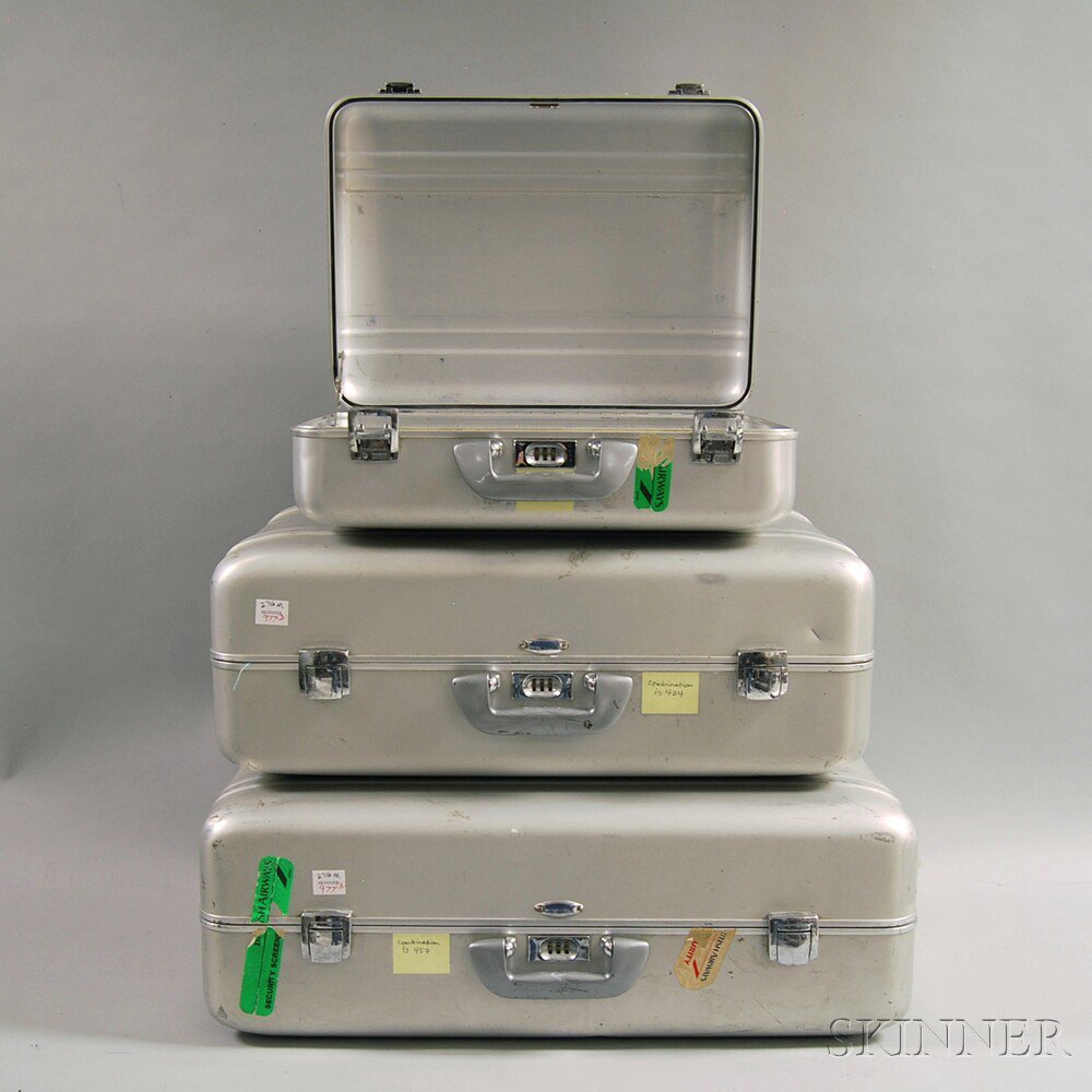 Appraisal: Three Pieces of Vintage Zero Halliburton Aluminum Luggage rectangular cases