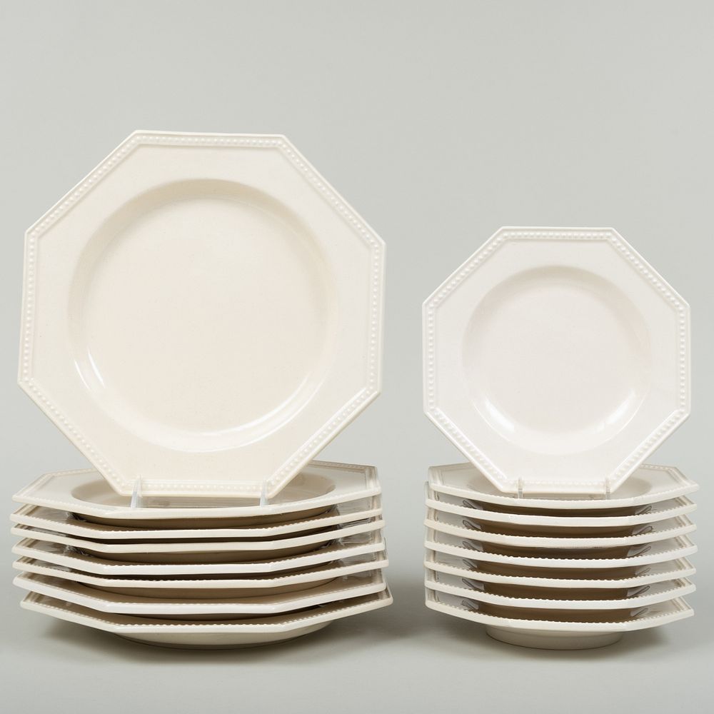 Appraisal: Set of Eight Mestre Octagonal Creamware Dinner and Eight Dessert